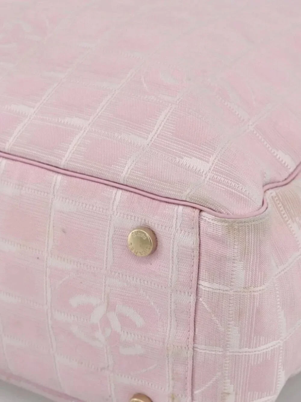CHANEL New Travel Line Tote Bag Nylon Pink Gold CC Auth BA11991